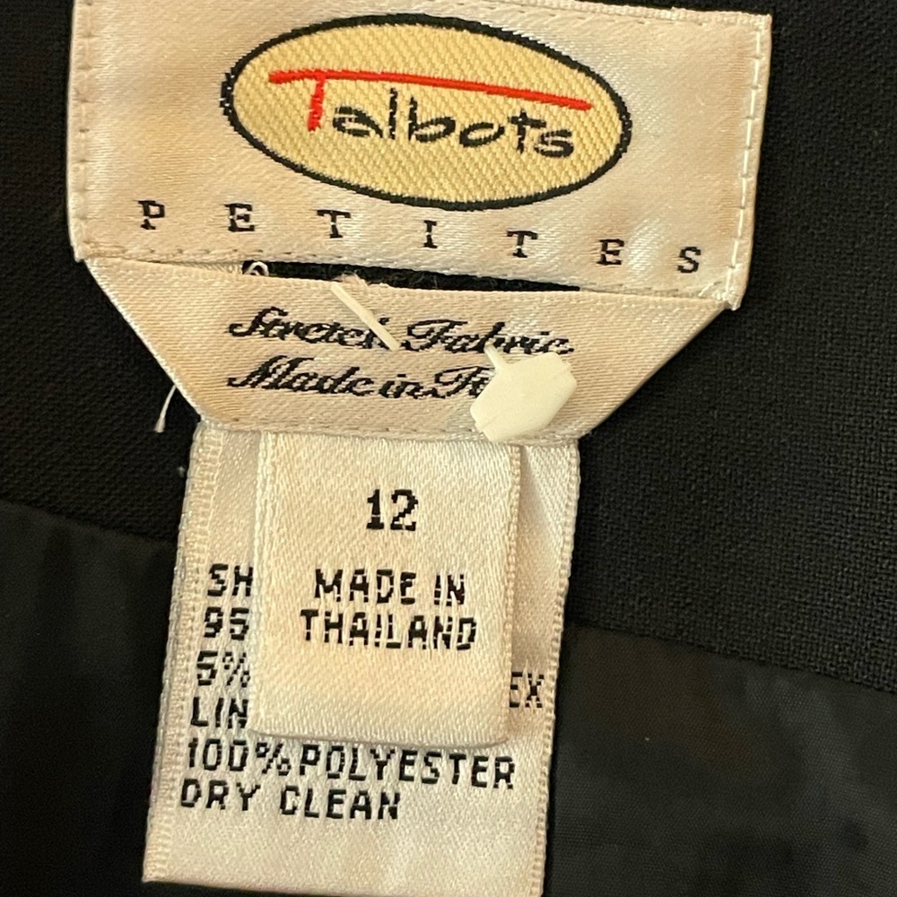 Talbots Petite black pencil skirt size 12P lined back zipper button wool spandex - Picture 10 of 11